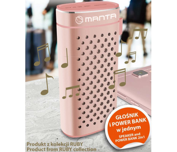 PowerBank + Głośnik 2W1 BT MANTA 4000 mAh MPBC7PG  Różowy - 1387480 - zdjęcie 2